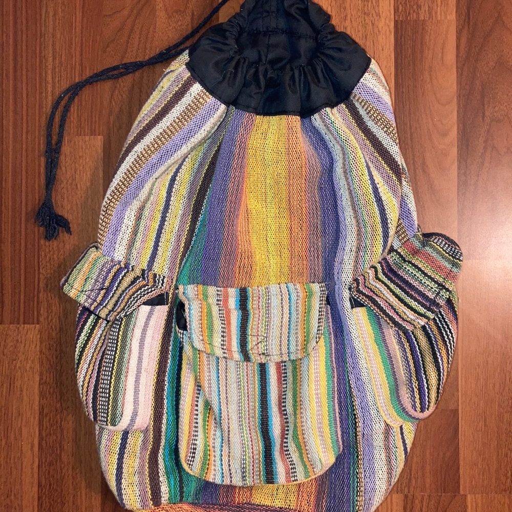 Hippie Rainbow Drawstring Backpack